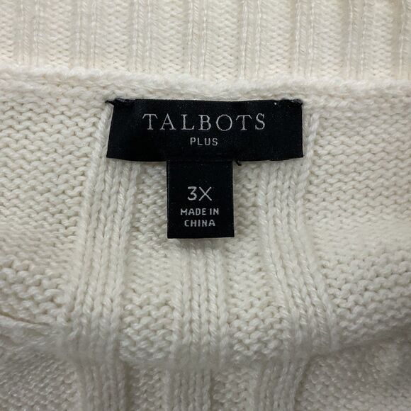Talbots Plus Women's 3X Cable Knit Sweater Nautical Mariner Stripes Gold Button - Picture 3 of 4